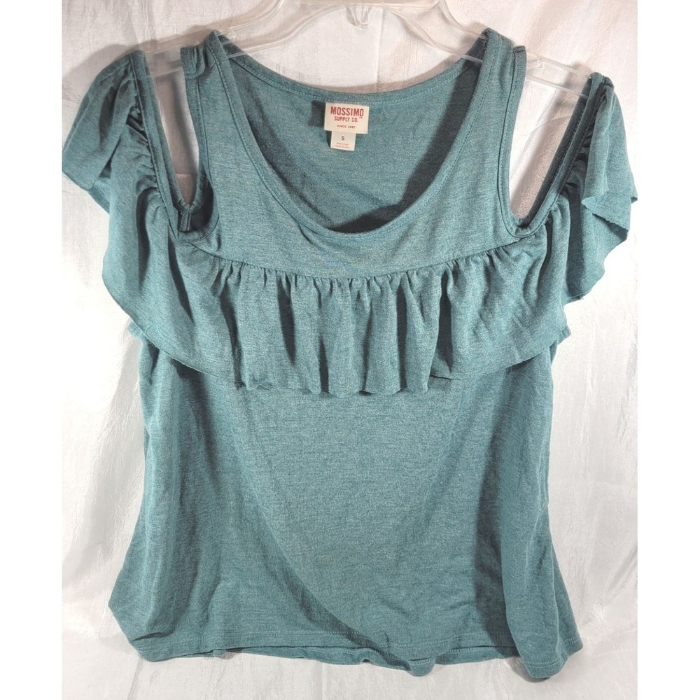 Mossimo Women's Cold Shoulder Ruffle Rayon Blend T-Shirt Tank Top - Green - S‎